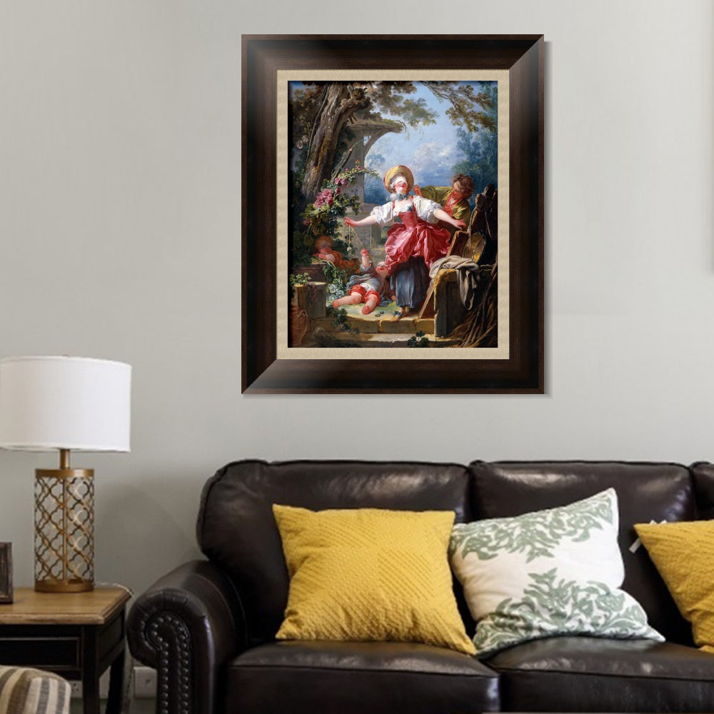 INVIN ART Framed Canvas Art Giclee Print Blind Man's Buff#2 by Jean Honore Fragonard Wall Art Living Room Home Office Decorations