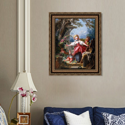INVIN ART Framed Canvas Art Giclee Print Blind Man's Buff#2 by Jean Honore Fragonard Wall Art Living Room Home Office Decorations