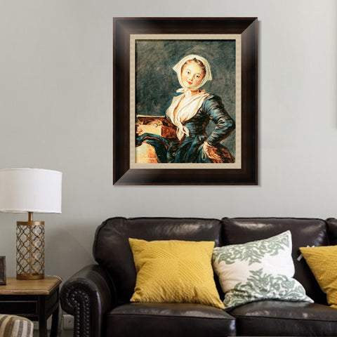INVIN ART Framed Canvas Art Giclee Print The Girl with the Marmot by Jean Honore Fragonard Wall Art Living Room Home Office Decorations