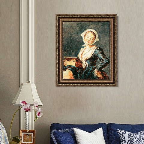 INVIN ART Framed Canvas Art Giclee Print The Girl with the Marmot by Jean Honore Fragonard Wall Art Living Room Home Office Decorations