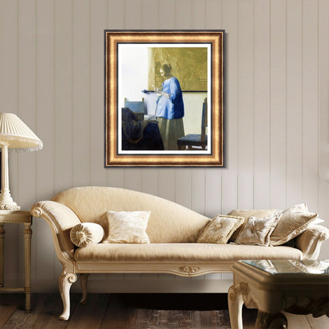 INVIN ART Framed Canvas Art Giclee Print Woman in Blue Reading a Letter by Johannes Vermeer Wall Art Living Room Home Office Decorations