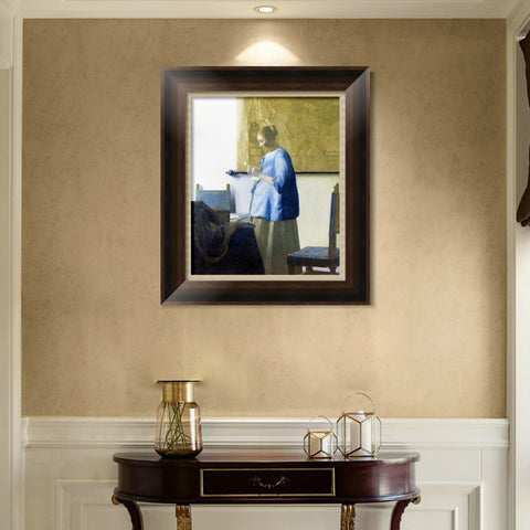 INVIN ART Framed Canvas Art Giclee Print Woman in Blue Reading a Letter by Johannes Vermeer Wall Art Living Room Home Office Decorations