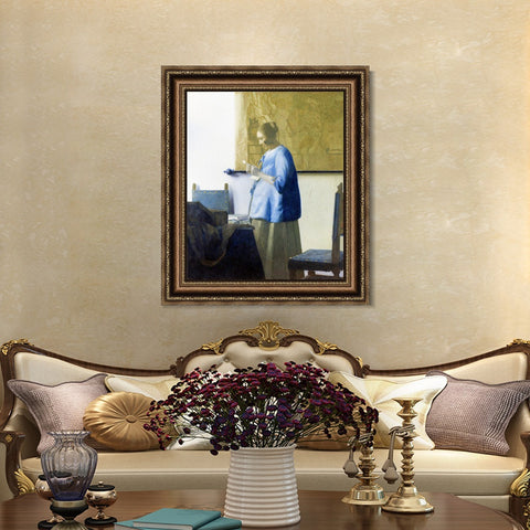 INVIN ART Framed Canvas Art Giclee Print Woman in Blue Reading a Letter by Johannes Vermeer Wall Art Living Room Home Office Decorations