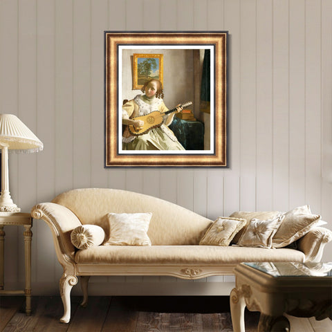 INVIN ART Framed Canvas Art Giclee Print Guitar Player by Johannes Vermeer Wall Art Living Room Home Office Decorations