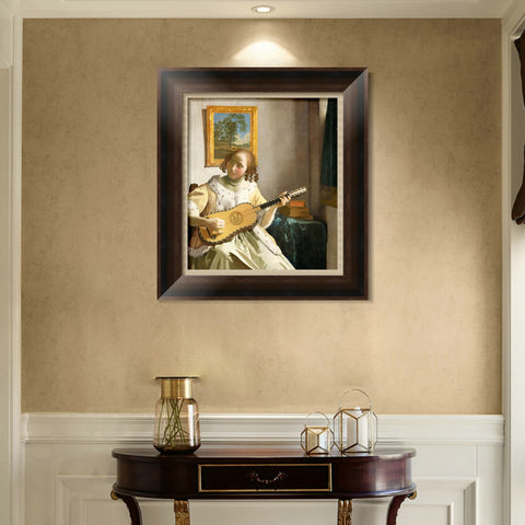 INVIN ART Framed Canvas Art Giclee Print Guitar Player by Johannes Vermeer Wall Art Living Room Home Office Decorations