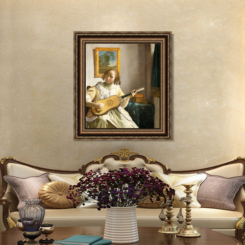 INVIN ART Framed Canvas Art Giclee Print Guitar Player by Johannes Vermeer Wall Art Living Room Home Office Decorations