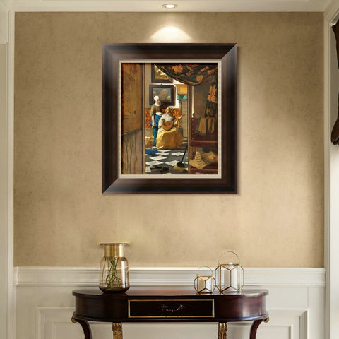 INVIN ART Framed Canvas Art Giclee Print The Love Letter by Johannes Vermeer Wall Art Living Room Home Office Decorations