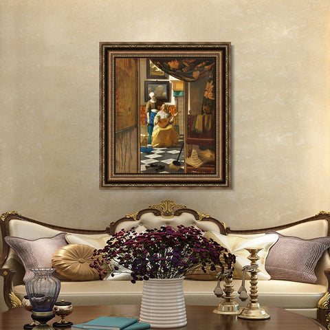 INVIN ART Framed Canvas Art Giclee Print The Love Letter by Johannes Vermeer Wall Art Living Room Home Office Decorations