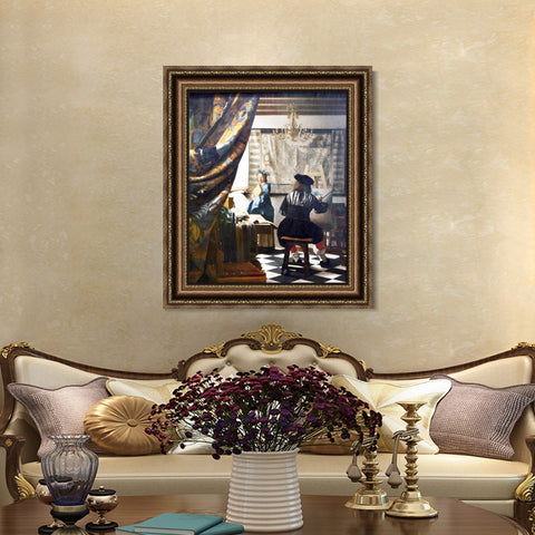 INVIN ART Framed Canvas Art Giclee Print The Art of Painting by Johannes Vermeer Wall Art Living Room Home Office Decorations