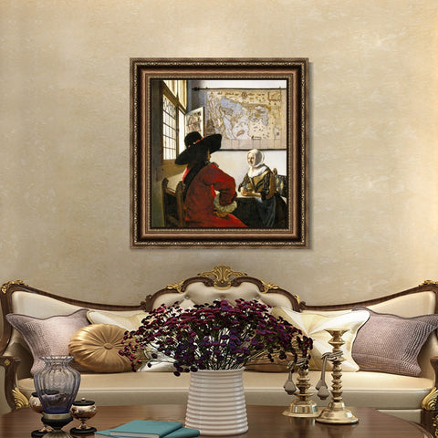 INVIN ART Framed Canvas Art Giclee Print Soldier and a Laughing Girl by Johannes Vermeer Wall Art Living Room Home Office Decorations