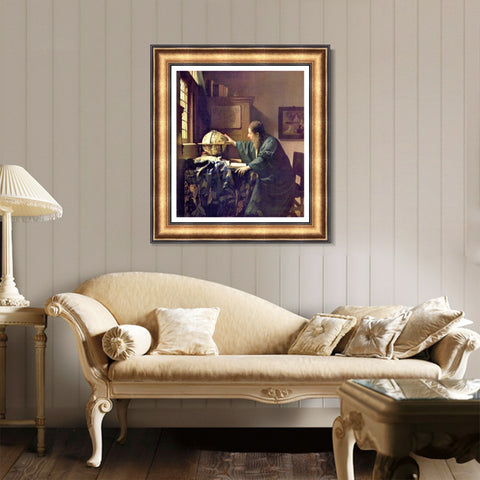 INVIN ART Framed Canvas Art Giclee Print The Astronomer by Johannes Vermeer Wall Art Living Room Home Office Decorations