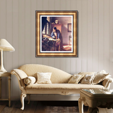 INVIN ART Framed Canvas Art Giclee Print The Geographer by Johannes Vermeer Wall Art Living Room Home Office Decorations
