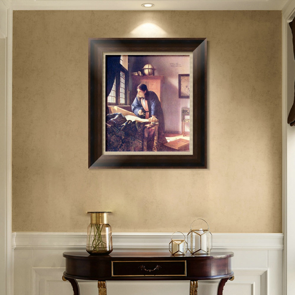 INVIN ART Framed Canvas Art Giclee Print The Geographer by Johannes Vermeer Wall Art Living Room Home Office Decorations