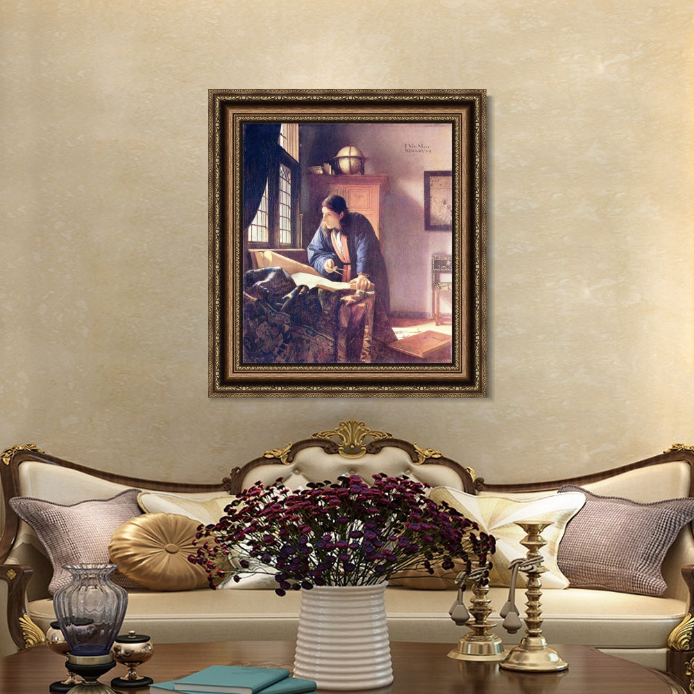 INVIN ART Framed Canvas Art Giclee Print The Geographer by Johannes Vermeer Wall Art Living Room Home Office Decorations