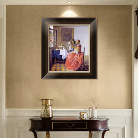 INVIN ART Framed Canvas Art Giclee Print A Lady and Two Gentlemen by Johannes Vermeer Wall Art Living Room Home Office Decorations