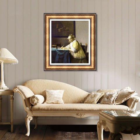 INVIN ART Framed Canvas Art Giclee Print A Lady Writing a Letter by Johannes Vermeer Wall Art Living Room Home Office Decorations