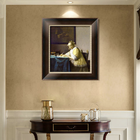 INVIN ART Framed Canvas Art Giclee Print A Lady Writing a Letter by Johannes Vermeer Wall Art Living Room Home Office Decorations