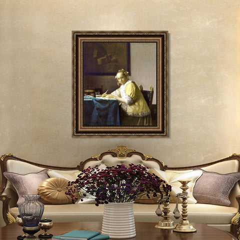 INVIN ART Framed Canvas Art Giclee Print A Lady Writing a Letter by Johannes Vermeer Wall Art Living Room Home Office Decorations