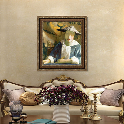 INVIN ART Framed Canvas Art Giclee Print Young Girl with a Flute by Johannes Vermeer Wall Art Living Room Home Office Decorations