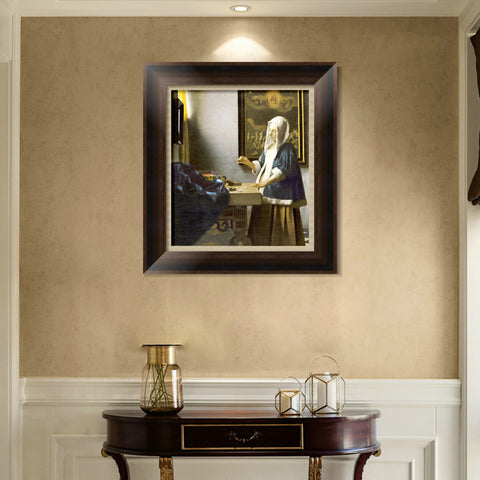 INVIN ART Framed Canvas Art Giclee Print Woman Holding a Balance by Johannes Vermeer Wall Art Living Room Home Office Decorations