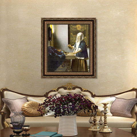 INVIN ART Framed Canvas Art Giclee Print Woman Holding a Balance by Johannes Vermeer Wall Art Living Room Home Office Decorations