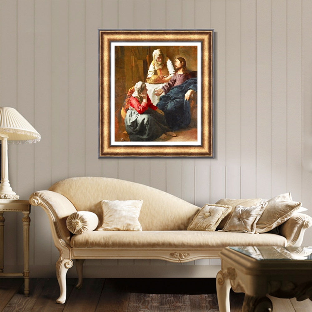 INVIN ART Framed Canvas Art Giclee Print Christ in The House of Martha and Mary by Johannes Vermeer Wall Art Living Room Home Office Decorations