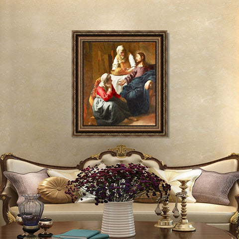 INVIN ART Framed Canvas Art Giclee Print Christ in The House of Martha and Mary by Johannes Vermeer Wall Art Living Room Home Office Decorations
