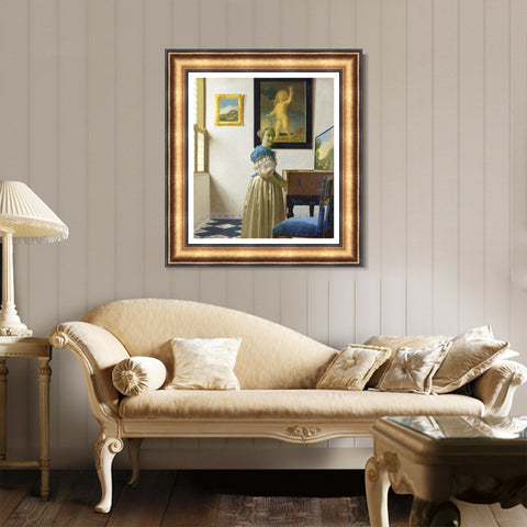 INVIN ART Framed Canvas Art Giclee Print Lady Standing at a Virginal by Johannes Vermeer Wall Art Living Room Home Office Decorations