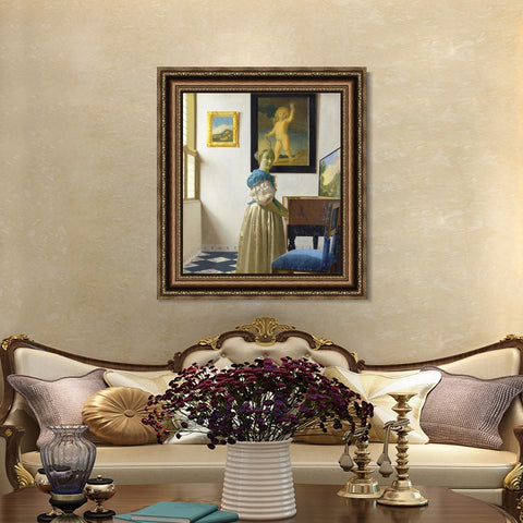 INVIN ART Framed Canvas Art Giclee Print Lady Standing at a Virginal by Johannes Vermeer Wall Art Living Room Home Office Decorations