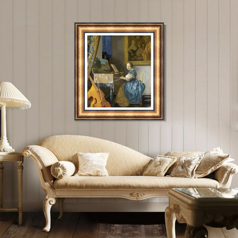 INVIN ART Framed Canvas Art Giclee Print Lady Seated at a Virginal by Johannes Vermeer Wall Art Living Room Home Office Decorations