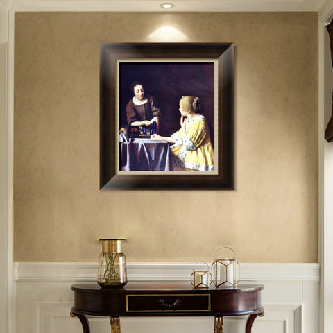 INVIN ART Framed Canvas Art Giclee Print Lady with Her Maidservant Holding a Letter by Johannes Vermeer Wall Art Living Room Home Office Decorations