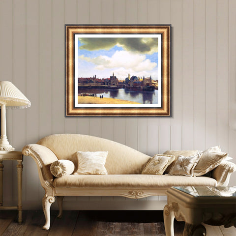 INVIN ART Framed Canvas Art Giclee Print View of Delft by Johannes Vermeer Wall Art Living Room Home Office Decorations