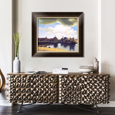 INVIN ART Framed Canvas Art Giclee Print View of Delft by Johannes Vermeer Wall Art Living Room Home Office Decorations