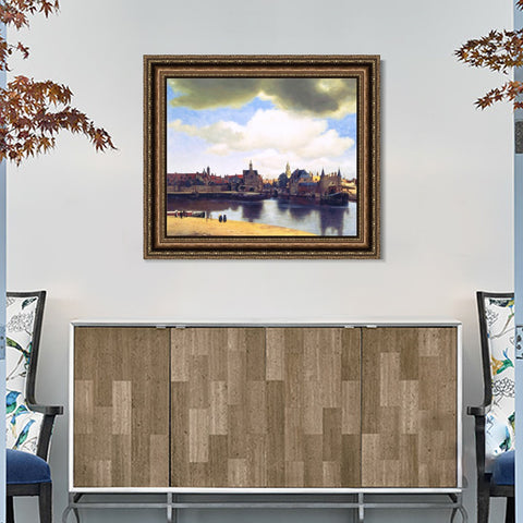 INVIN ART Framed Canvas Art Giclee Print View of Delft by Johannes Vermeer Wall Art Living Room Home Office Decorations