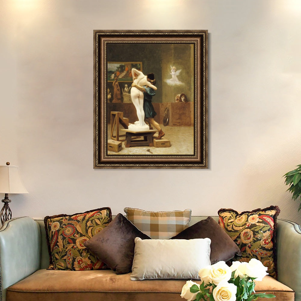 INVIN ART Framed Canvas Art Giclee Print Pygmalion and Galatea by Jean Leon Gerome Wall Art (Vintage Embossed Gold frame,24"x32")