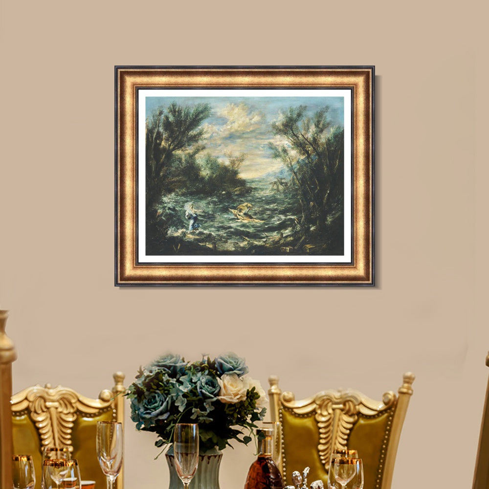 INVIN ART Framed Canvas Art Giclee Print Christ at the Sea of Galilee, c. 1740 by Alessandro Magnasco Wall Art