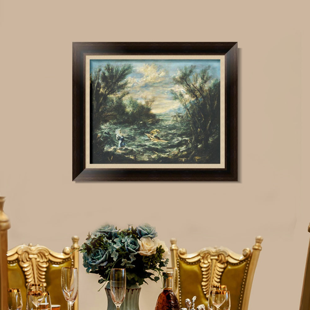INVIN ART Framed Canvas Art Giclee Print Christ at the Sea of Galilee, c. 1740 by Alessandro Magnasco Wall Art