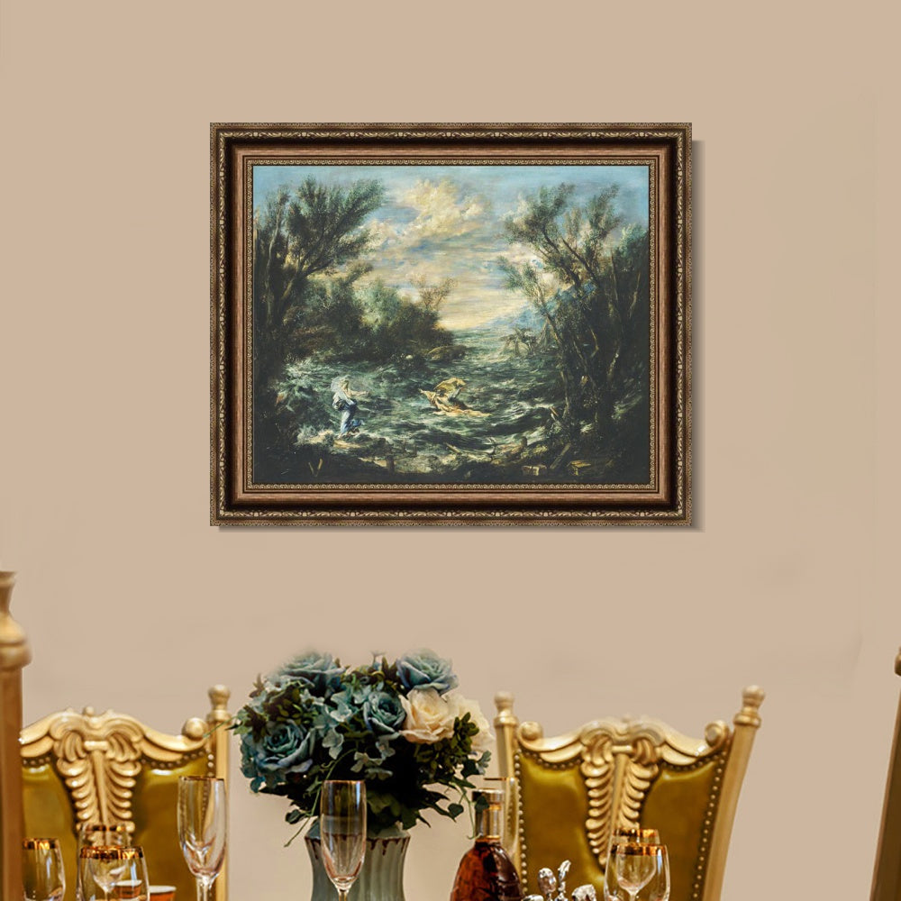 INVIN ART Framed Canvas Art Giclee Print Christ at the Sea of Galilee, c. 1740 by Alessandro Magnasco Wall Art