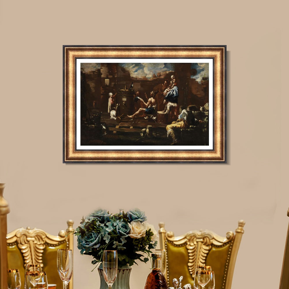 INVIN ART Framed Canvas Art Giclee Print SchaustellergruppeBbeim 篓鹿ben Mit Einem Raben by Alessandro Magnasco Wall Art
