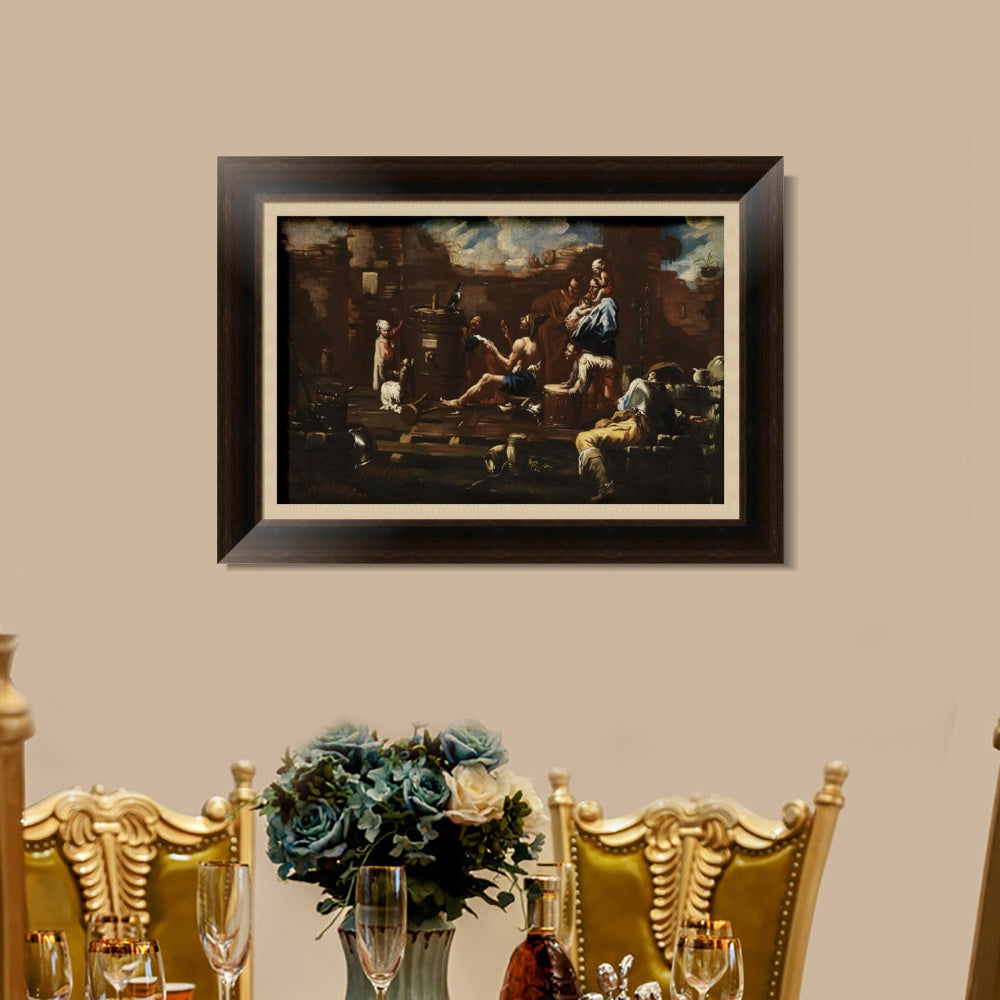 INVIN ART Framed Canvas Art Giclee Print SchaustellergruppeBbeim 篓鹿ben Mit Einem Raben by Alessandro Magnasco Wall Art