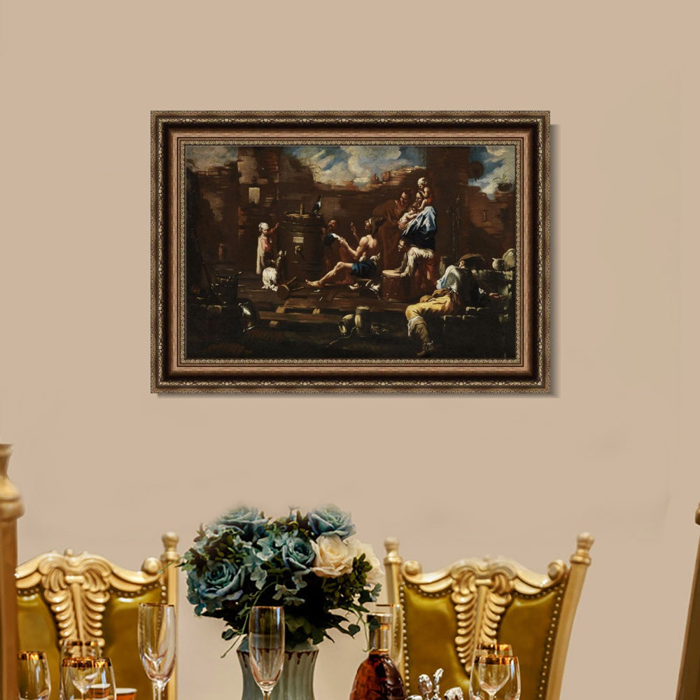 INVIN ART Framed Canvas Art Giclee Print SchaustellergruppeBbeim 篓鹿ben Mit Einem Raben by Alessandro Magnasco Wall Art
