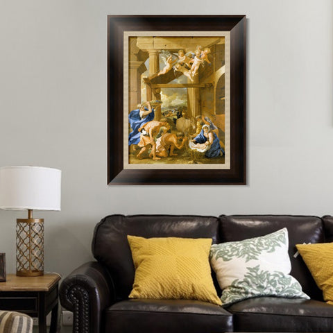 INVIN ART Framed Canvas Art Giclee Print The Adoration of the Shepherds, 1633 by Nicolas Poussin Wall Art Living Room Home Office Decorations