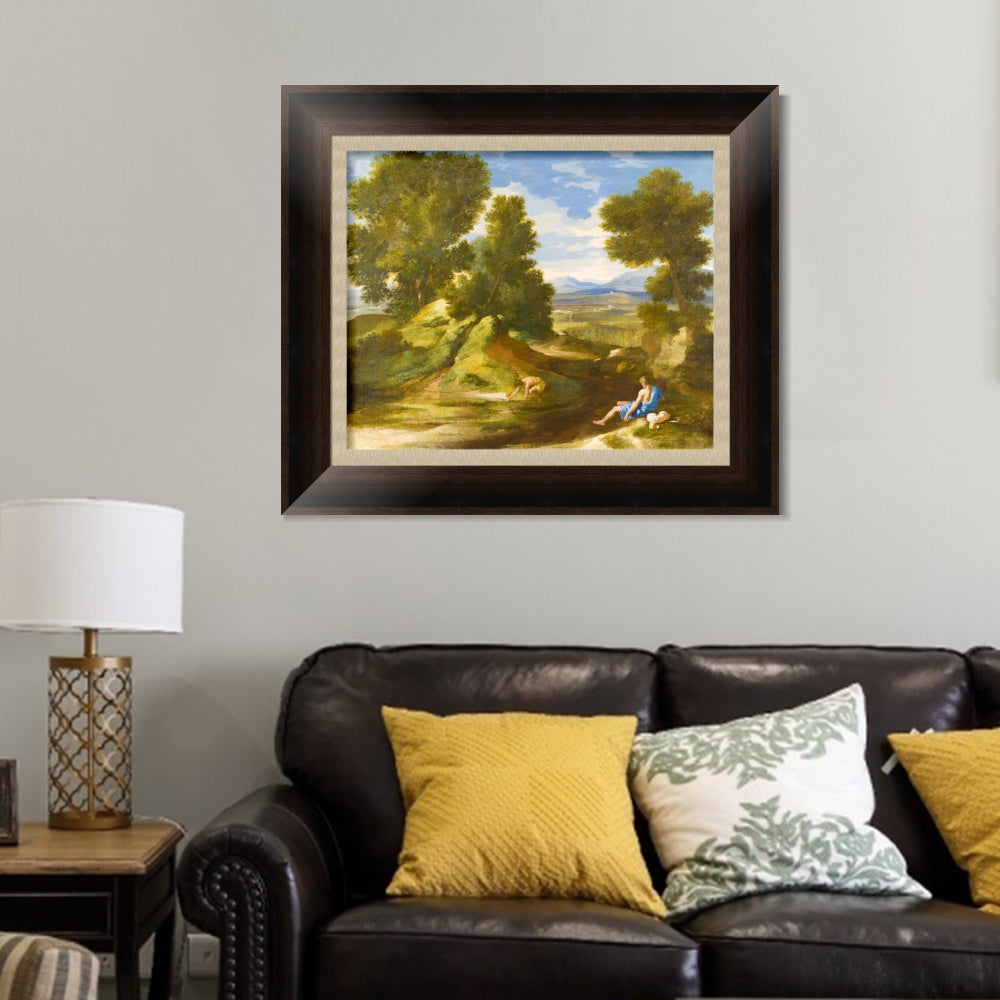 INVIN ART Framed Canvas Art Giclee Print Landscape with a Man scooping Water from a Stream by Nicolas Poussin Wall Art