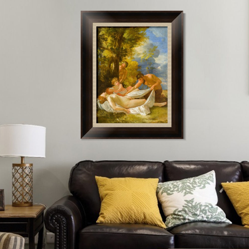 INVIN ART Framed Canvas Art Giclee Print Nymph with Satyrs by Nicolas Poussin Wall Art