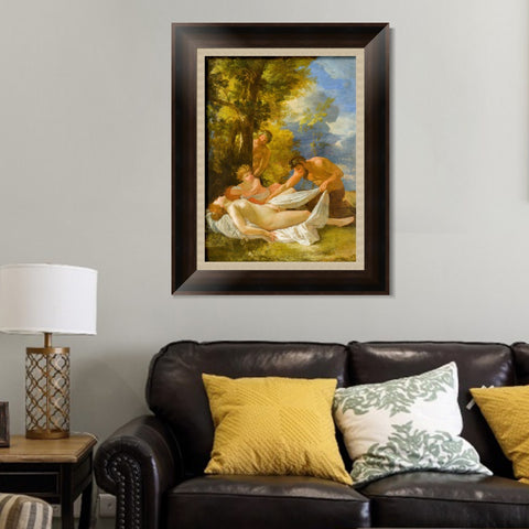 INVIN ART Framed Canvas Art Giclee Print Nymph with Satyrs by Nicolas Poussin Wall Art Living Room Home Office Decorations