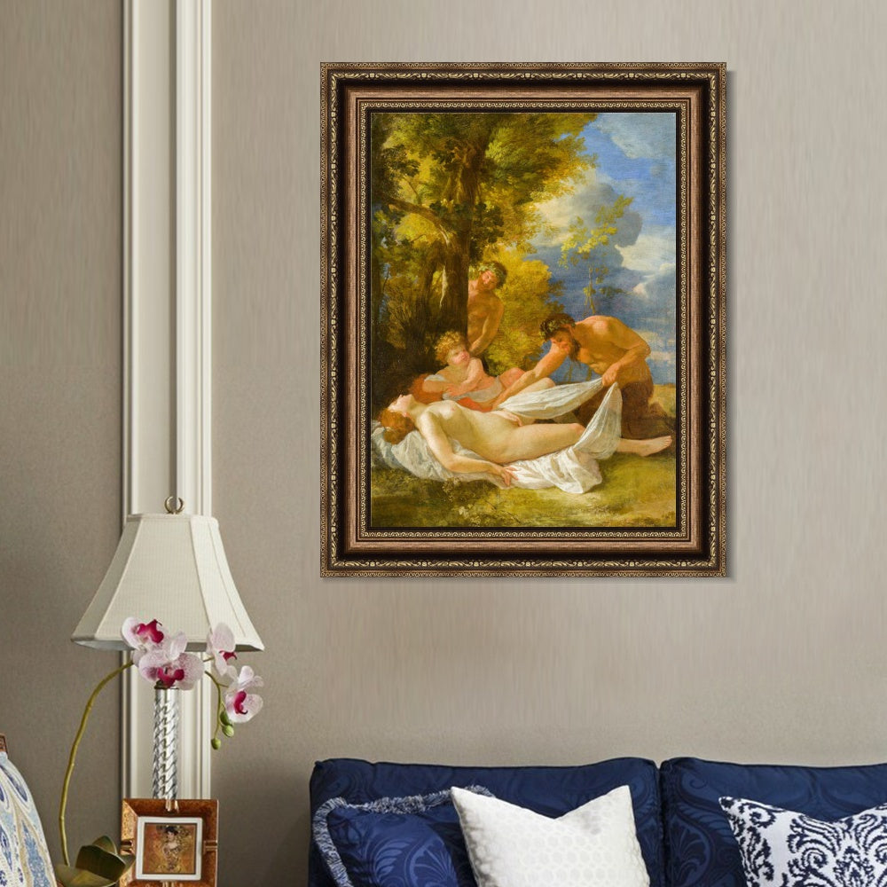 INVIN ART Framed Canvas Art Giclee Print Nymph with Satyrs by Nicolas Poussin Wall Art