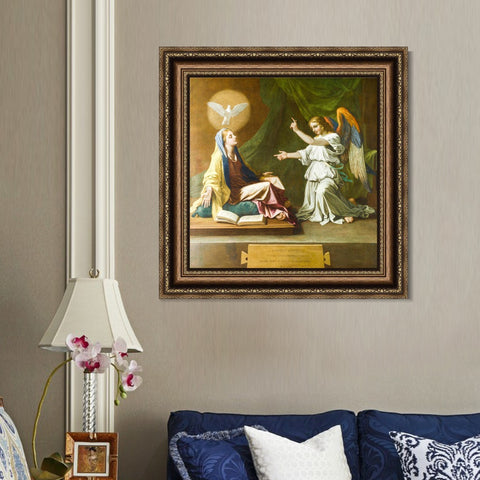 INVIN ART Framed Canvas Art Giclee Print The Annunciation by Nicolas Poussin Wall Art Living Room Home Office Decorations