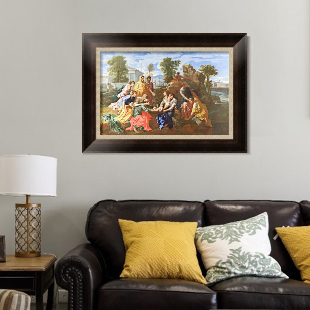 INVIN ART Framed Canvas Art Giclee Print The Finding of Moses by Nicolas Poussin Wall Art