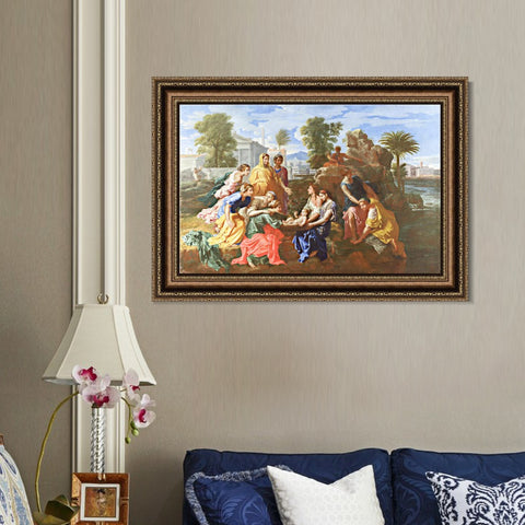 INVIN ART Framed Canvas Art Giclee Print The Finding of Moses by Nicolas Poussin Wall Art Living Room Home Office Decorations