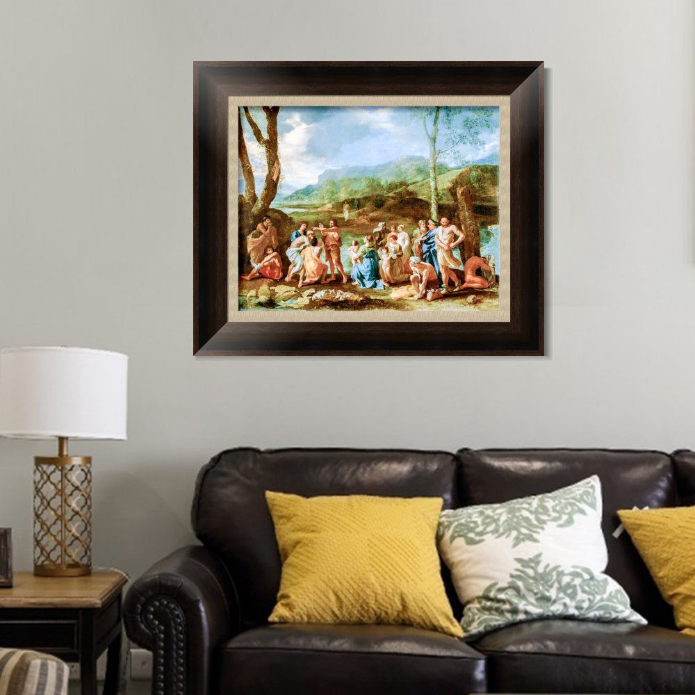 INVIN ART Framed Canvas Art Giclee Print French Saint John Baptizing in the River Jordan by Nicolas Poussin Wall Art